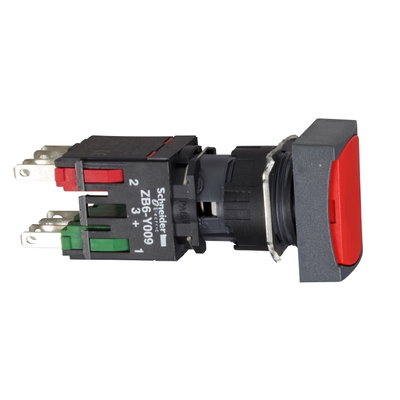 Red rectangular flush complete pushbutton Ø16 spring return 1NO+1NC unmarked