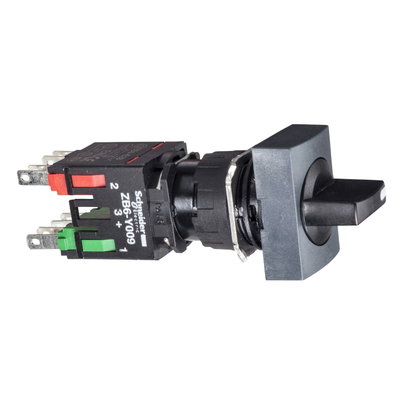 Black complete rectangular selector switch Ø16 2-position stay put 1NO+1NC