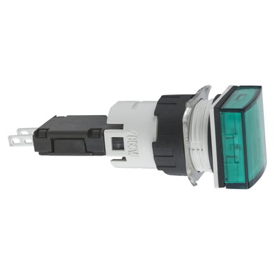 Square green complete pilot light Ø16 with integral LED 12...24V