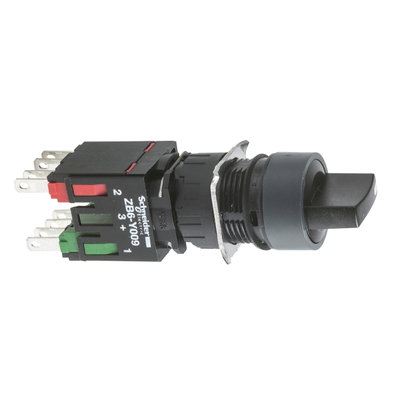 Black complete selector switch Ø16 2-position stay put 1NO