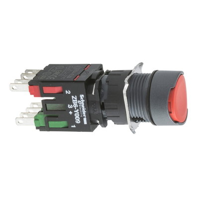 Red flush complete pushbutton Ø16 spring return 1NC unmarked