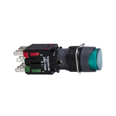 Green projecting complete illum pushbutton Ø16 spring return 1NO 12...24V