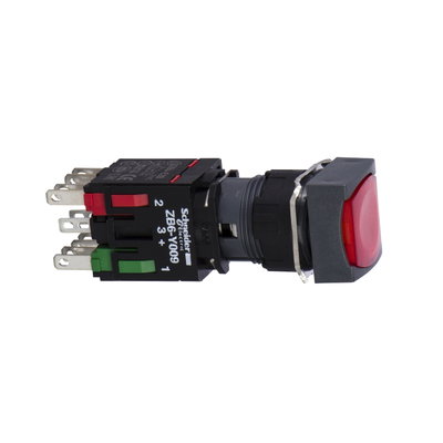 Red square flush complete illum pushbutton Ø16 spring return 1NO+1NC 12...24V