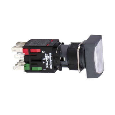 White rectang flush complete illum pushbutton Ø16 spring return 1NO+1NC 12...24V