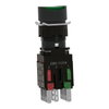 Green flush complete illum pushbutton Ø16 spring return 1NO+1NC 12...24V