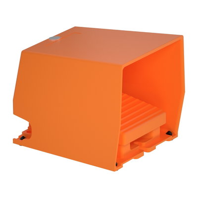 Single foot switch, metal, orange, with cover, 1 NO + 1 NC