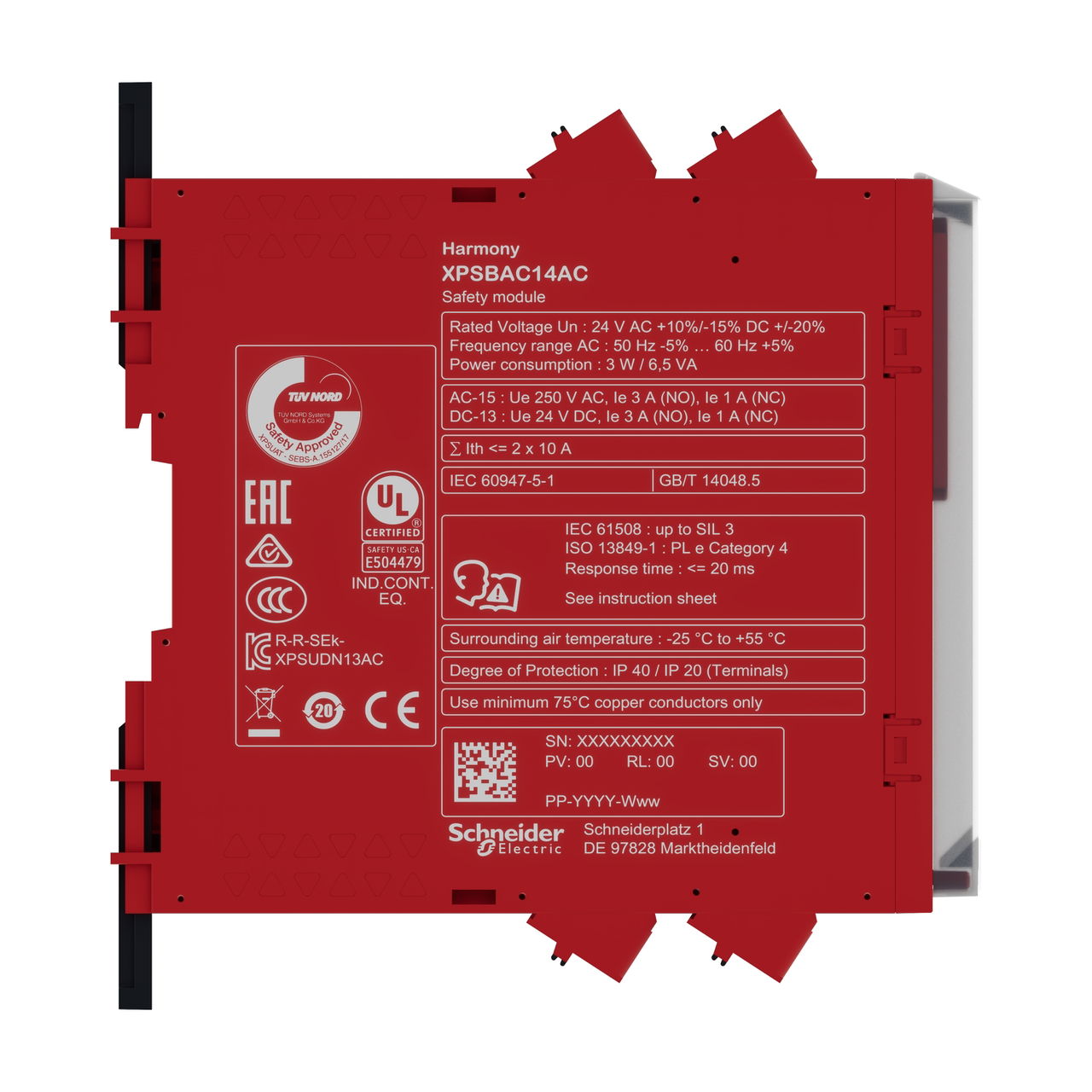Estop or guard ,Harmony XPS, connected to supply terminals 24 V AC/DC , no inputs, spring – Image 6 of 7