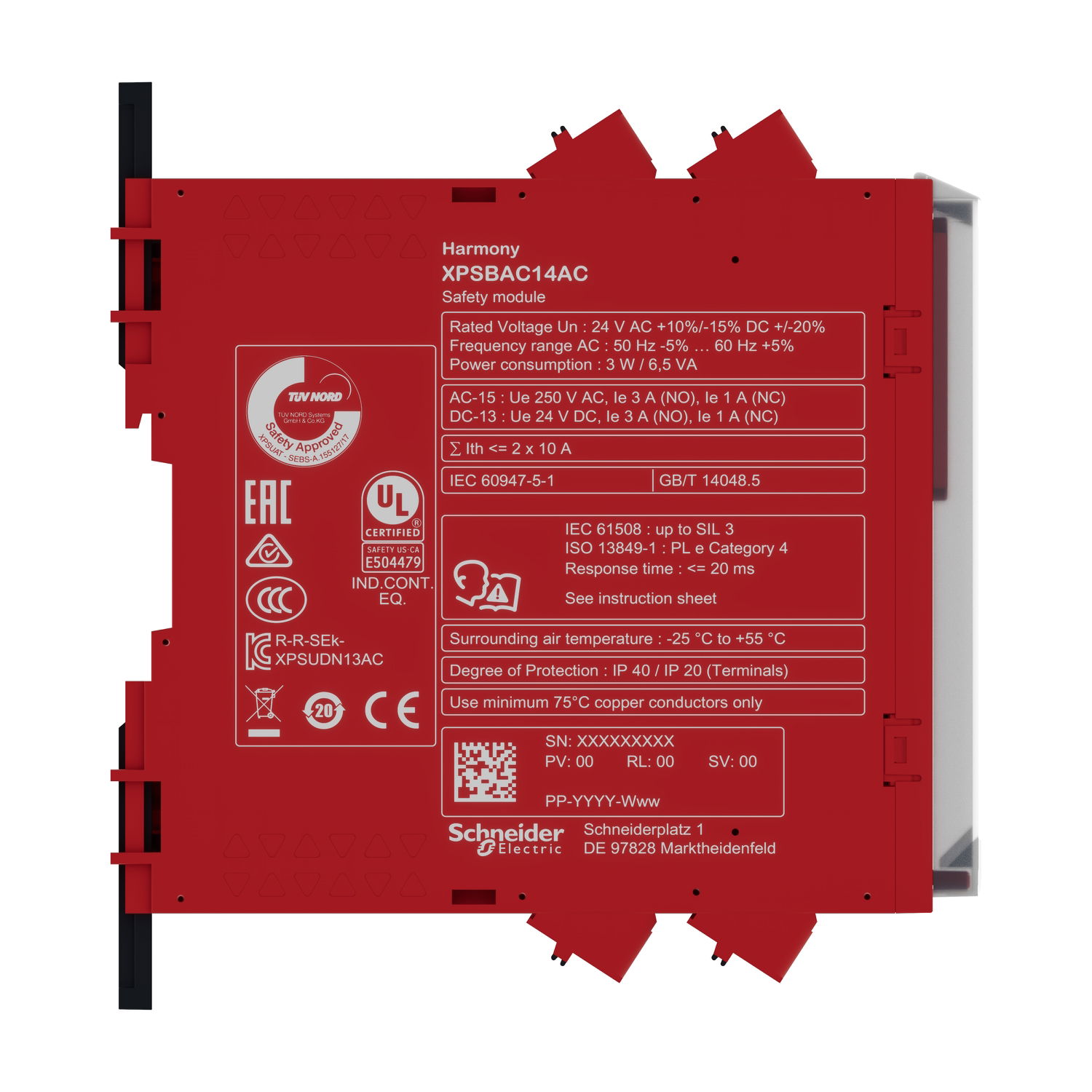 Estop or guard ,Harmony XPS, connected to supply terminals 24 V AC/DC , no inputs, spring – Image 6 of 7