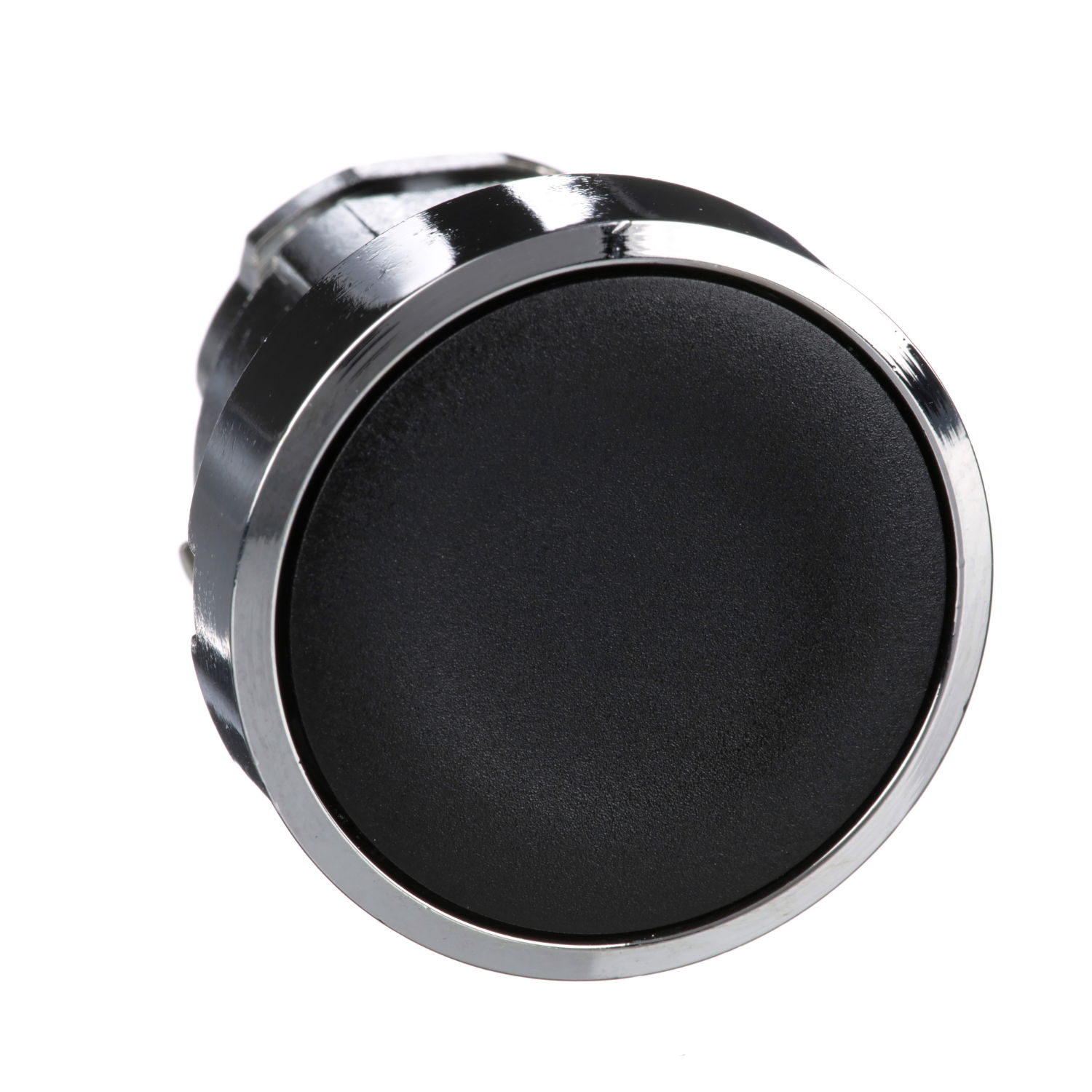 Push button head, metal, flush, black, Ø22, spring return, unmarked