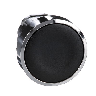 Push button head, metal, flush, black, Ø22, spring return, unmarked