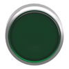 Head for illuminated push button, Harmony XB4, metal, green flush, 22mm, universal LED, spring return, plan lens