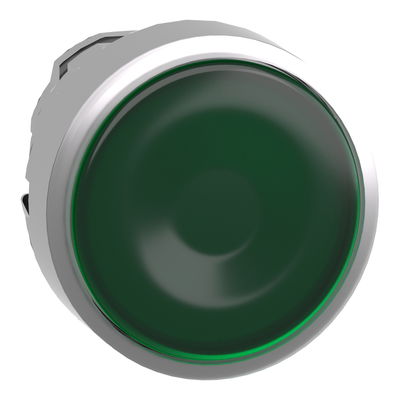 Head for illuminated push button, Harmony XB4, metal, green flush, 22mm, universal LED, for insertion legend