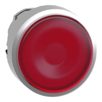 Head for illuminated push button, Harmony XB4, metal, red flush, 22mm, universal LED, push-push, unmarked