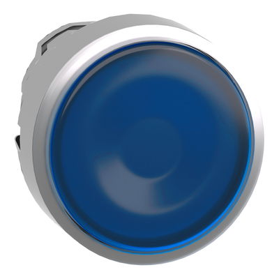 Head for illuminated push button, Harmony XB4, metal, blue flush, 22mm, universal LED, for insertion legend