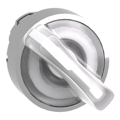 Head for illuminated selector switch, Harmony XB4, metal, white handle, 22mm, universal LED, 2 positions, stay put