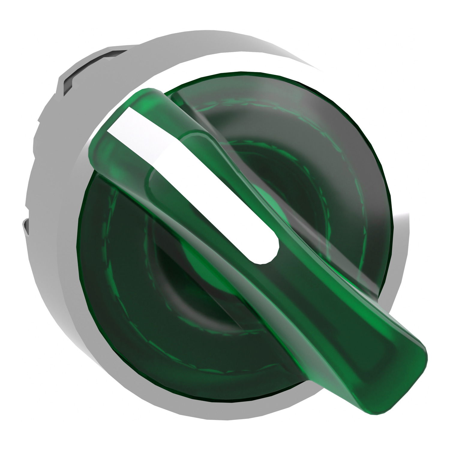 Head for illuminated selector switch, Harmony XB4, metal, green handle, 22mm, universal LED, 2 positions, stay put