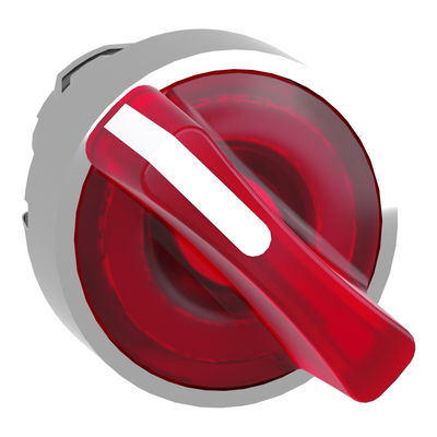 Head for illuminated selector switch, Harmony XB4, metal, red handle, 22mm, universal LED, 2 positions, stay put