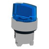 Head for illuminated selector switch, Harmony XB4, chromium metal, blue handle, 22mm, universal LED, 2 positions