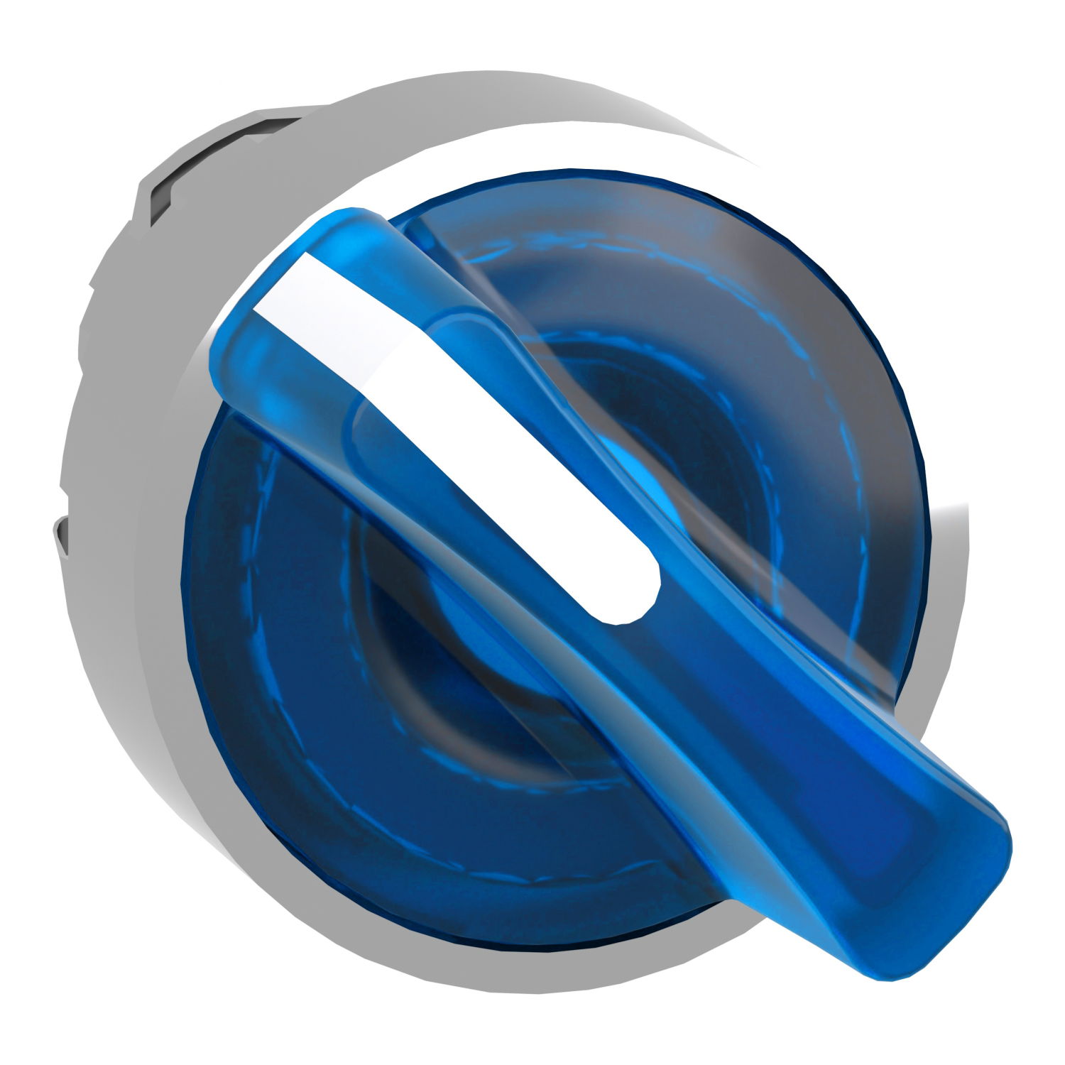 Head for illuminated selector switch, Harmony XB4, chromium metal, blue handle, 22mm, universal LED, 2 positions