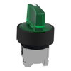 Head for illuminated selector switch, Harmony XB4, universal LED,  black metal, green handle, 22mm, 3 positions, stay put