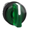 Head for illuminated selector switch, Harmony XB4, universal LED,  black metal, green handle, 22mm, 3 positions, stay put
