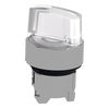 Head for illuminated selector switch, Harmony XB4, metal, white handle, 22mm, universal LED, 2 positions, stay put