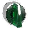 Head for illuminated selector switch, Harmony XB4, metal, green handle, 22mm, universal LED, 3 positions, stay put