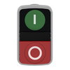 Double-headed push button head, metal, Ø22, 1 green flush marked I + 1 red projecting marked O