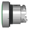 Head for non illuminated push button, Harmony XB4, metal, green flush, 22mm, spring return, clear boot, unmarked