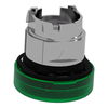 Head for pilot light, Harmony XB4, metal, green, 22mm, universal LED, plain lens