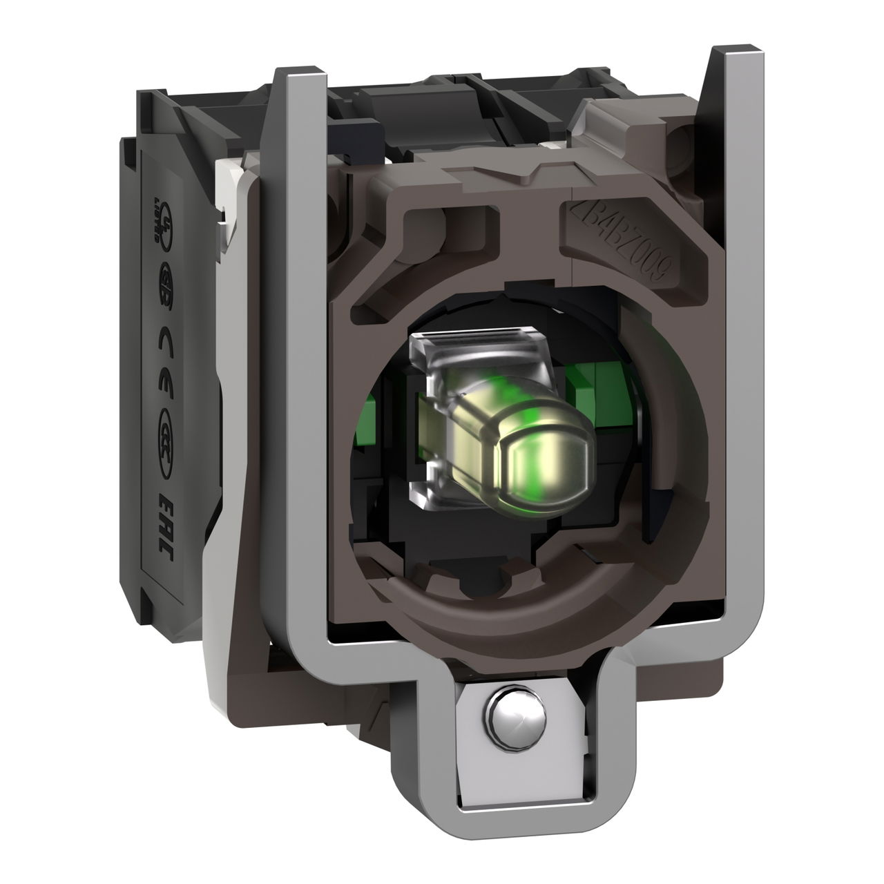 Complete body/contact assembly and light block, Harmony XB4, metal, universal LED, body/fixing collar, 2NO, 24V AC DC