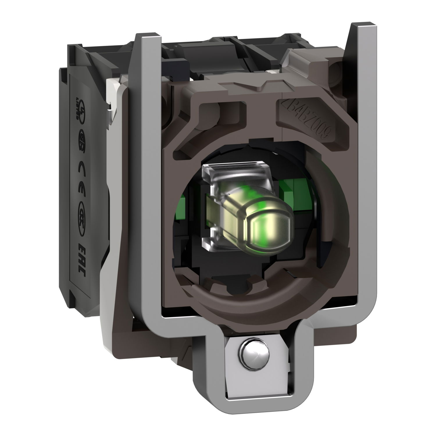 Complete body/contact assembly and light block, Harmony XB4, metal, universal LED, body/fixing collar, 2NO, 24V AC DC
