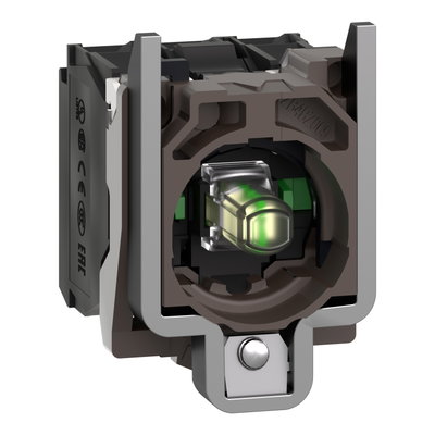 Complete body/contact assembly and light block, Harmony XB4, metal, universal LED, body/fixing collar, 2NO, 24V AC DC