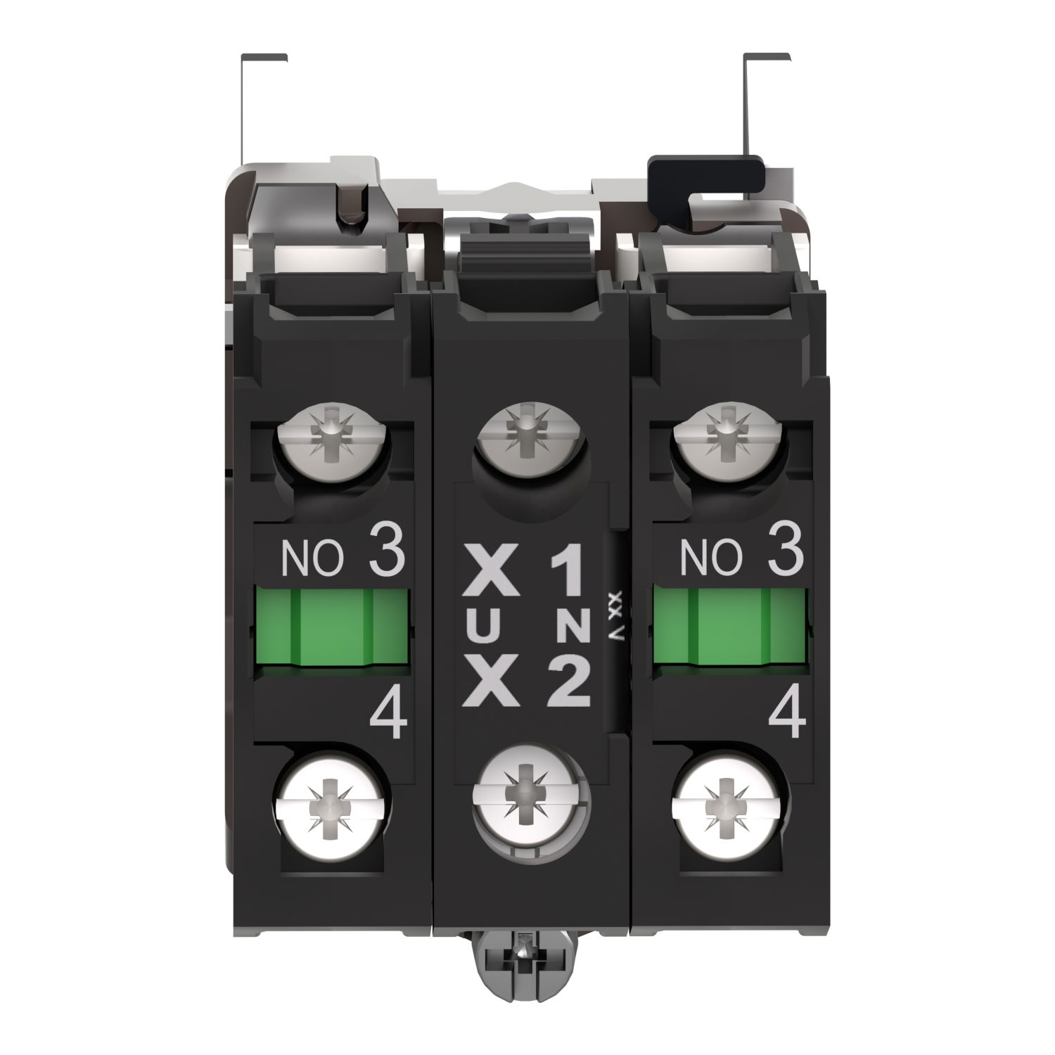 Complete body/contact assembly and light block, Harmony XB4, metal, universal LED, body/fixing collar, 2NO, 24V AC DC – Image 2 of 9