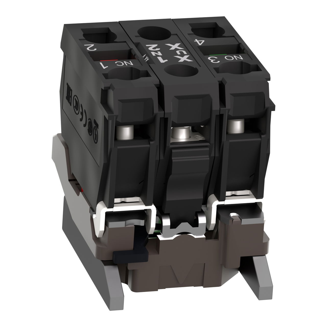 Complete body/contact assembly and light block, Harmony XB4, metal, universal LED, body/fixing collar, 1NO + 1NC, 24V AC DC – Image 5 of 9