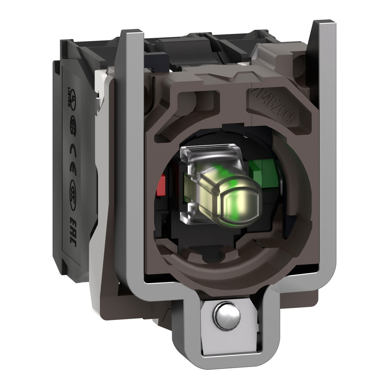 Complete body/contact assembly and light block, Harmony XB4, metal, universal LED, body/fixing collar, 1NO + 1NC, 24V AC DC
