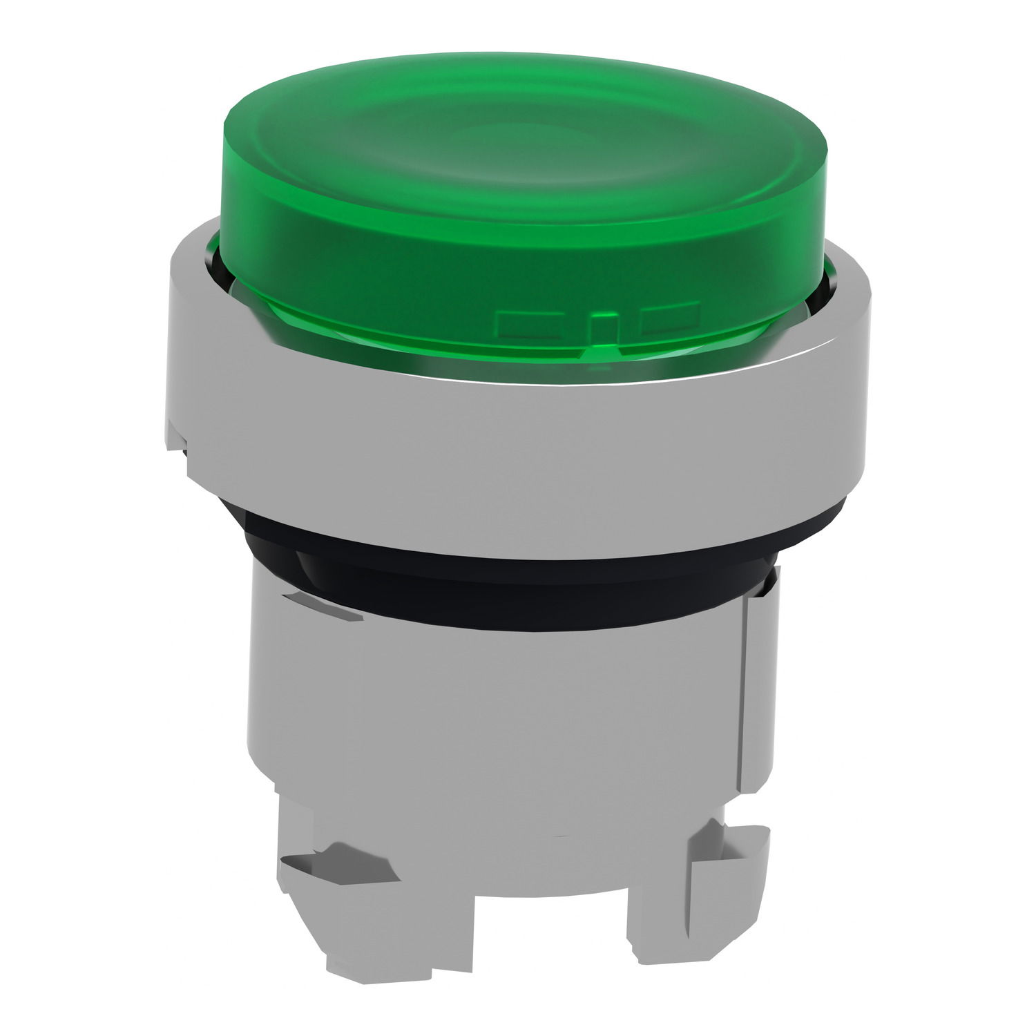 Head for illuminated push button, Harmony XB4, metal, green projecting, 22mm, universal LED, spring return, plain lens – Image 3 of 9