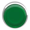 Head for illuminated push button, Harmony XB4, metal, green projecting, 22mm, universal LED, spring return, plain lens