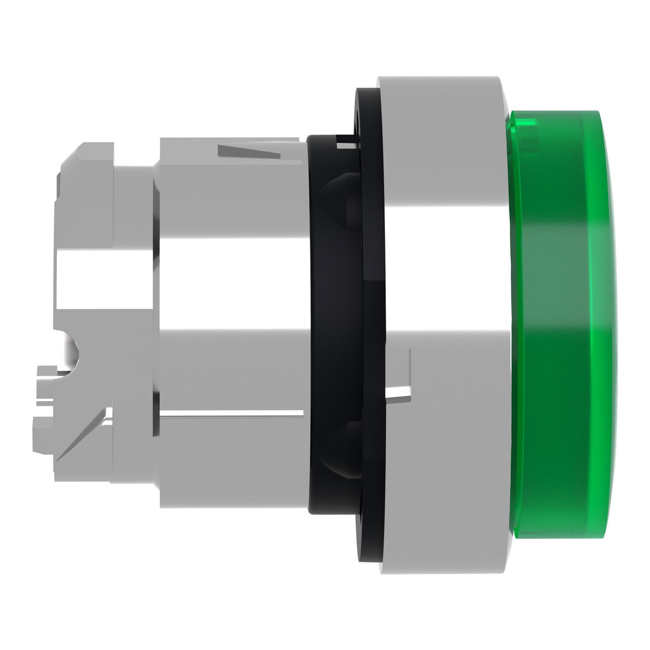 Head for illuminated push button, Harmony XB4, metal, green projecting, 22mm, universal LED, spring return, plain lens – Image 6 of 9