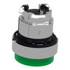Head for illuminated push button, Harmony XB4, metal, green projecting, 22mm, universal LED, spring return, plain lens