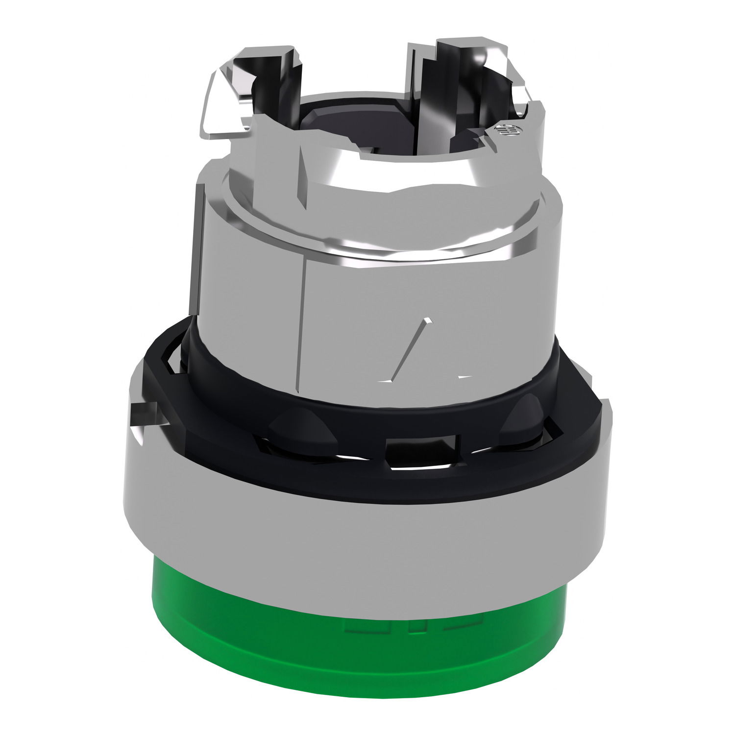 Head for illuminated push button, Harmony XB4, metal, green projecting, 22mm, universal LED, spring return, plain lens – Image 5 of 9