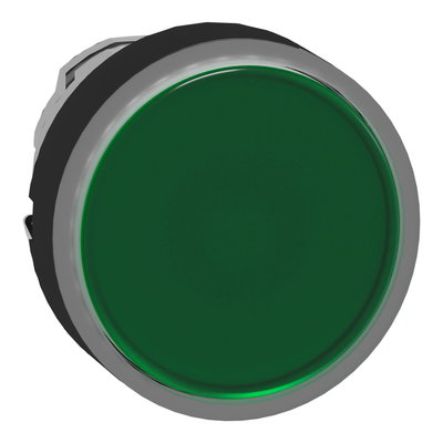 Head for illuminated push button, Harmony XB4, green flush, 22mm, universal LED, spring return, plain, unmarked