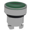 Head for illuminated push button, Harmony XB4, metal, green flush, 22mm, universal LED, spring return, grooved lens