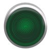 Head for illuminated push button, Harmony XB4, metal, green flush, 22mm, universal LED, spring return, grooved lens