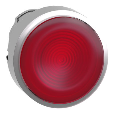 Head for illuminated push button, Harmony XB4, metal, red flush, 22mm, universal LED, spring return, grooved lens