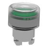Head for illuminated push button, Harmony XB4, metal, green flush, 22mm, universal LED, spring return, clear boot