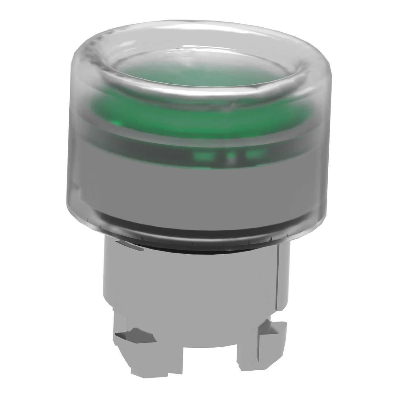 Head for illuminated push button, Harmony XB4, metal, green flush, 22mm, universal LED, spring return, clear boot – Image 3 of 9