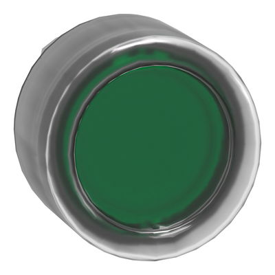 Head for illuminated push button, Harmony XB4, metal, green flush, 22mm, universal LED, spring return, clear boot