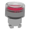Head for illuminated push button, Harmony XB4, metal, red flush, 22mm, universal LED, spring return, clear boot, unmarked