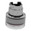 Head for illuminated push button, Harmony XB4, metal, red flush, 22mm, universal LED, spring return, clear boot, unmarked